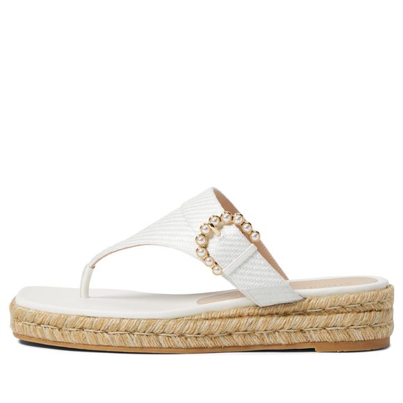 Stuart Weitzman Pearl Buckle Espadrille Sandal Cream 7.5 M - Picture 1 of 1